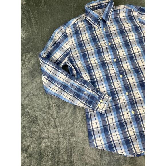 Men's Brooks Brothers Regent Blue Plaid Button Down Shirt Cotton - Excellent - Picture 5 of 10